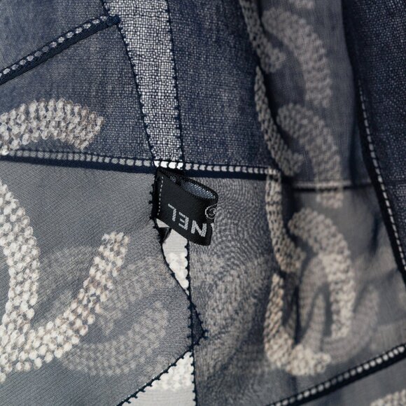 Chanel Navy Gauze & Chiffon CC Chainlink-Border Scarf - Picture 4 of 4